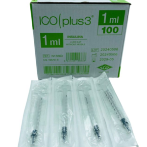 Jeringa insulina 1ml sin aguja-Ico Plus3- Caja 100 uds
